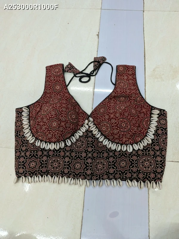 Ajrakh print cotton kali lehenga choli with kodi work - High-Quality Fabric
