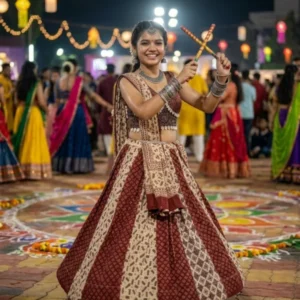 Ajrakh print cotton kali lehenga choli with kodi work - High-Quality Fabric
