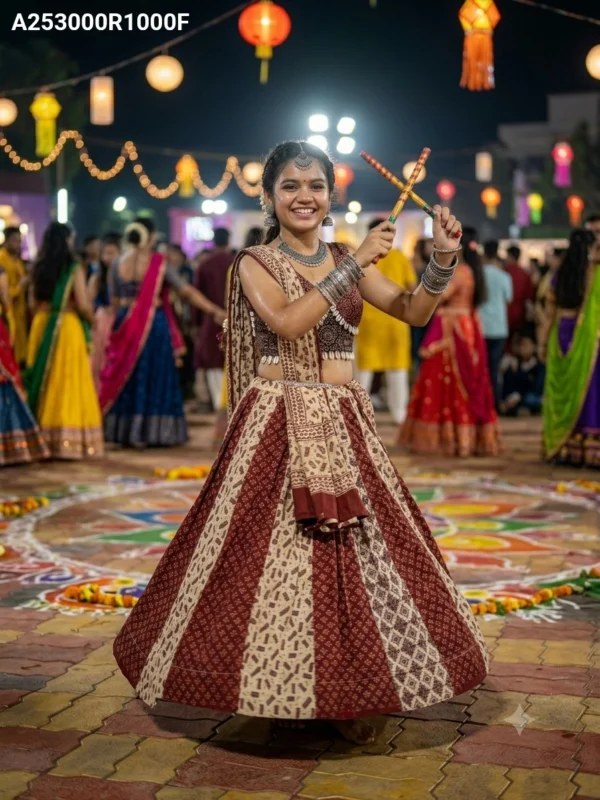 Ajrakh print cotton kali lehenga choli with kodi work - High-Quality Fabric
