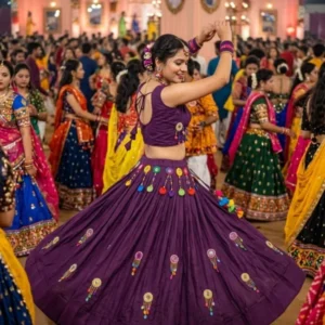 Purple rayon mirror 038 kodi work navratri lehenga choli set - High-Quality Fabric