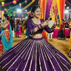 Purple roman silk gota patti lace lehenga set online - High-Quality Fabric